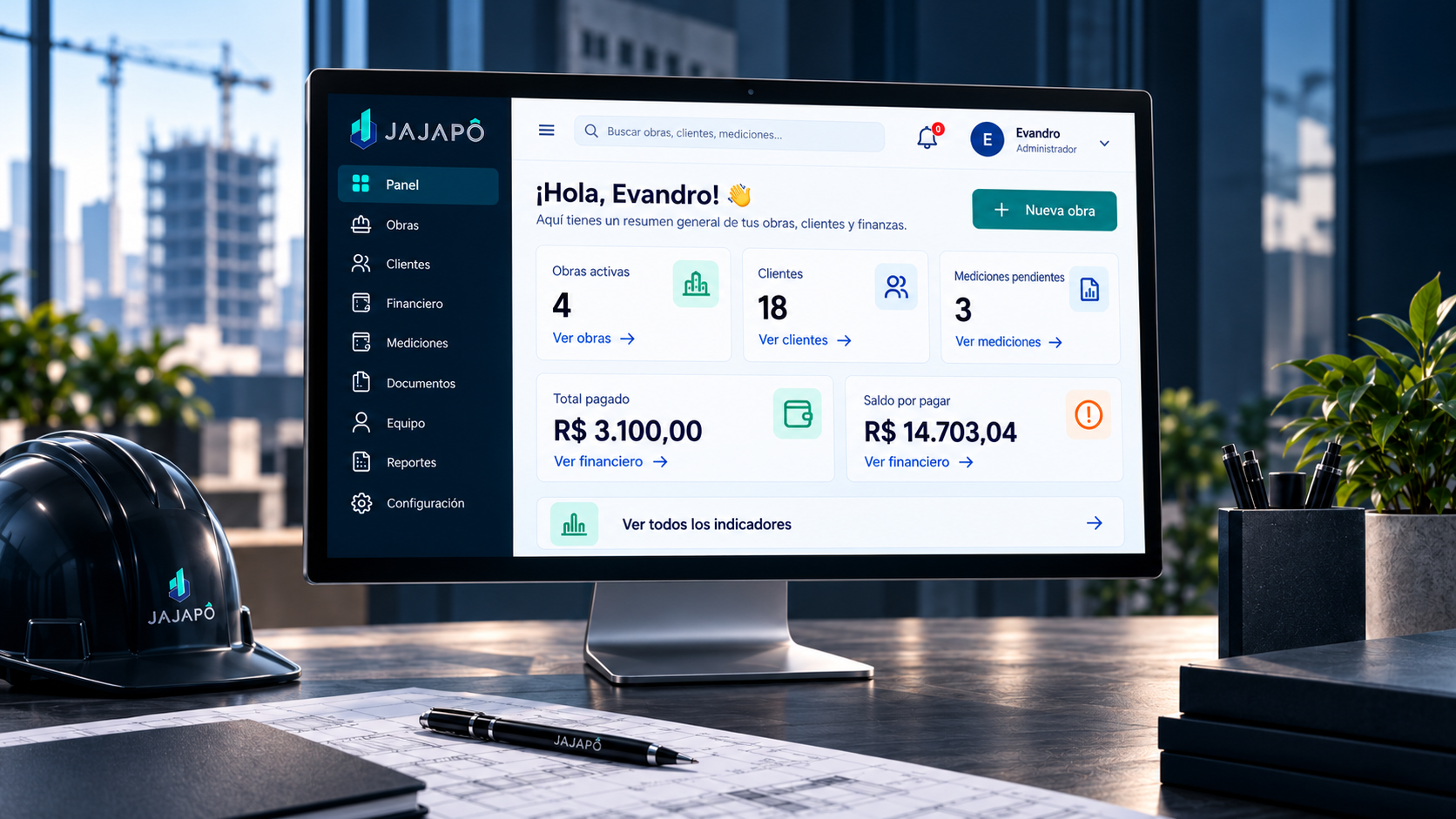 Painel real do JAJAPÔ em uma estação de trabalho